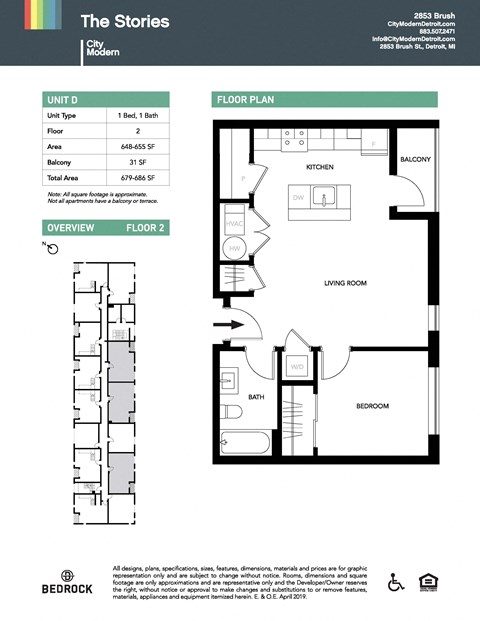 Floor plan for 1 bed, 1 bath, 648 sqft